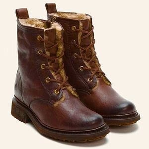 Frye Valerie Shearling Leather Lace Up Boot